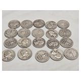 20-MIXED DATES WASHINGTON QUARTERS 90% SILVER