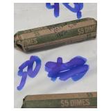 50-MIXED DATES ROOSEVELT DIMES 90% SILVER