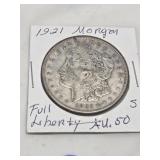 1921-MORGAN SILVER DOLLARS-S, FULL LIBERTY