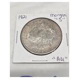 1921-MORGAN SILVER DOLLARS-S, FULL LIBERTY