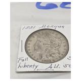 1921-MORGAN SILVER DOLLARS-S, FULL LIBERTY