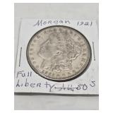 1921-MORGAN SILVER DOLLARS-S, FULL LIBERTY