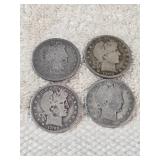 4 Barber Half Dollars  90% silver