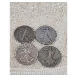 4 Walking Liberty Half Dollars   90% silver