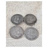 4 Franklin Half Dollars  90% silver