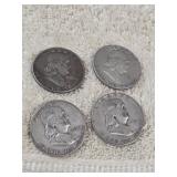 4 Franklin Half Dollars  90% silver