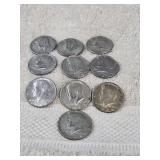 10 1968 Kennedy Half Dollars  40% silver