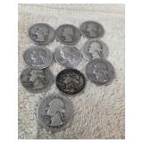10 Washington Qtrs  90% silver