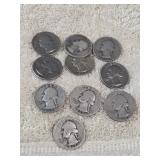 10 Washington Qtrs 90% silver