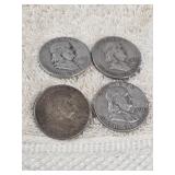 4 Franklin Half Dollars  90% Silver