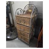 Metal shelf w/ 4 wicker baskets15x12x38