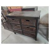 Wood cabinet w/ 6 wicker drawers 32x15x28