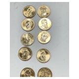 Ten $1.00 gold coins - misc. presidents