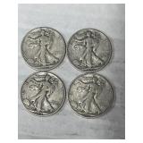 4-WALKING LIBERTY HALVES 90% SILVER