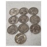 10-WASHINGTON QUARTERS 90% SILVER
