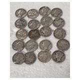 20 MERCURY DIMES 90% SILVER