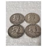 4-FRANKLIN HALVES 90% SILVER