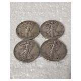 4-WLAKING LIBERTY HALVES 90% SILVER