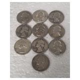 10-WASHINGTON QUARTERS 90% SILVER