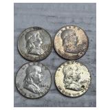 4-FRANKLING HALVES 90% SILVER