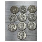 10-WASHINGTON QUARTERS 90% SILVER