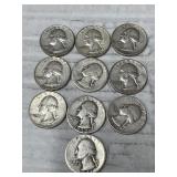 10-WASHINGTON QUARTERS 90% SILVER