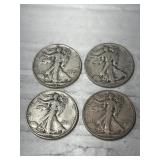 4-WALKING LIBERTY HALVES 90% SILVER