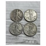 4-WALKING LIBERTY HALVES 90% SILVER