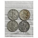 4-WALKING LIBERTY HALVES 90% SILVER