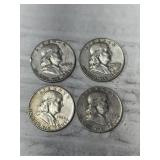 4-FRANKLIN HALVES 90% SILVER