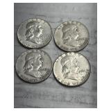 4-FRANKLIN HALVES 90% SILVER