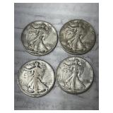 4-WALKING LIBERTY HALVES 90% SILVER