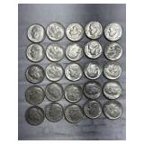 25-ROOSEVELT DIMES 90% SILVER