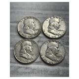 4-FRANKLIN HALVES 90% SILVER