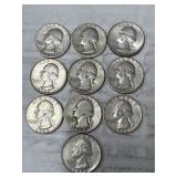 10 WASHINGTON QUARTERS 90% SILVER