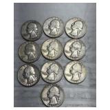 10-WASHINGTON QUARTERS 90% SILVER