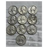 10-WASHINGTON QUARTERS 90% SILVER