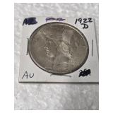1-1922-D AU PEACE SILVER DOLLAR