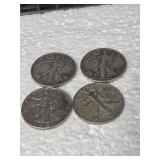 4-WALKING LIBERTY HALVES 90% SILVER