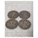 4-WALKING LIBERTY HALVES 90% SILVER