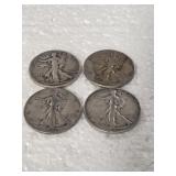 4-WALKING LIBERTY HALVES 90% SILVER