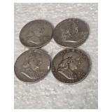 4-FRANKLIN HALVES 90% SILVER