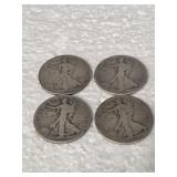 4-WALKING LIBERTY HALVES 90% SILVER