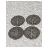 4-WALKING LIBERTY HALVES 90% SILVER