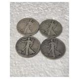 4-WALKING LIBERTY HALVES 90% SILVER