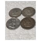 4-FRANKLIN HALVES 90% SILVER