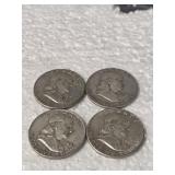 4-FRANKLIN HALVES 90% SILVER