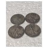 4-WALKING LIBERTY HALVES 90% SILVER