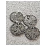 4-WALKING LIBERTY HALVES 90% SILVER
