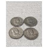 4-FRANKLIN HALVES 90% SILVER